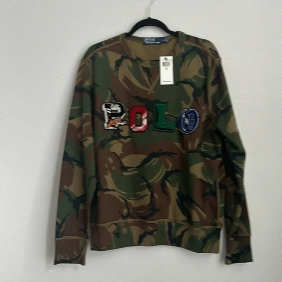 Ralph Lauren Polo Camo Fleece Sweatshirt crewneck long sleeves prep collegiate